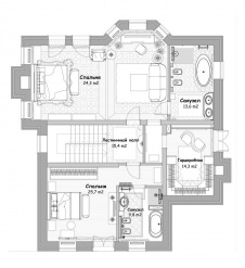 Планировка второго этажа 3-х этажного небольшого дома с парадным классическим интерьером.