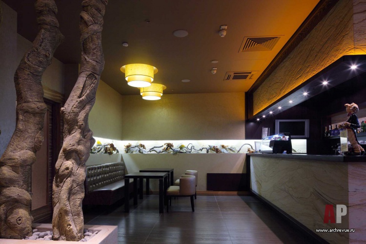 Фото интерьера входной зоны ресторана в стиле фьюжн