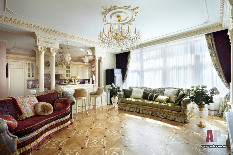 Фото интерьера гостиной квартиры в дворцовой классике