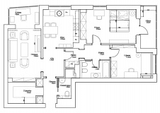 План 3-з комнатной квартиры 105 кв. м с двумя спальнями и изолированной кухней.