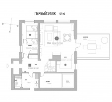 Планировка 1 этажа 2-х этажного дома площадью 224 кв. м.