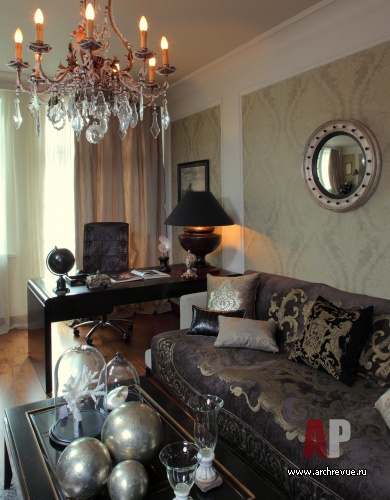 Фото интерьера гостиной в современном классическом стиле 
