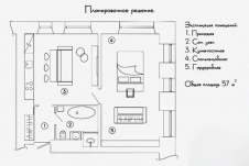 Планировка 2-х комнатной квартиры для холостяка. Площадь – 56 кв. м.