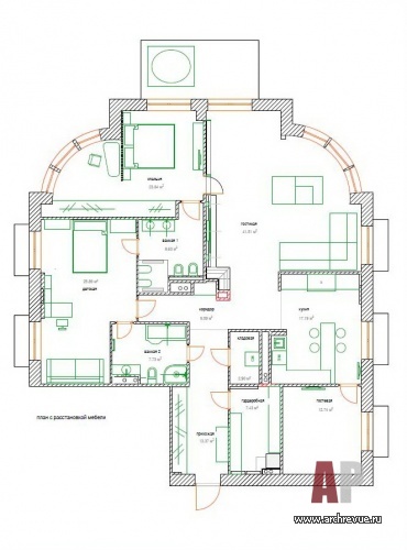Планировка 4-х комнатной квартиры в «Итальянском квартале» для молодой семьи.