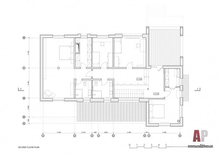 Планировка 2 этажа 2-х этажного каркасного дома из клееного бруса по индивидуальному проекту.
