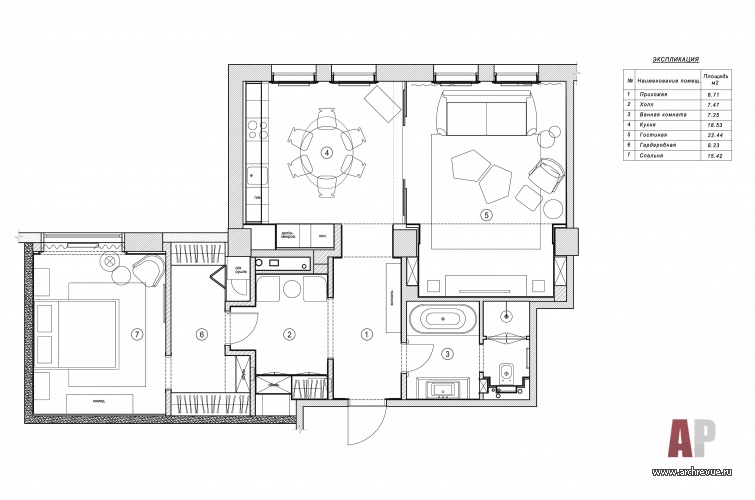 Планировка 2-х комнатной квартиры для временного проживания.