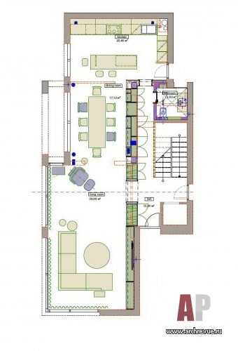 Планировка 1 этажа 3-х этажного дома с эксплуатируемым цоколем.