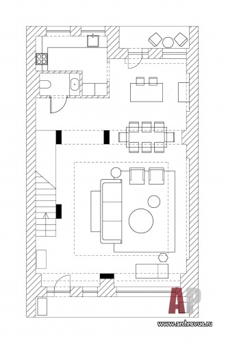 Планировка 2 этажа маленького 3-х этажного танухауса площадью 290 кв. м.