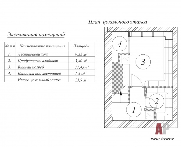 Планировка цоколя 2-х этажного дома для большой семьи.