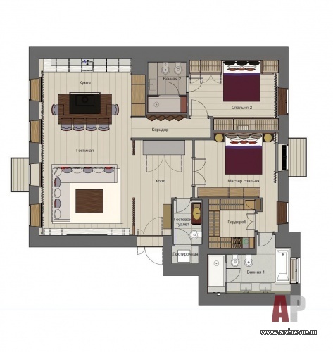 План современной 3-х комнатной квартиры в историческом доме 1911 года постройки.