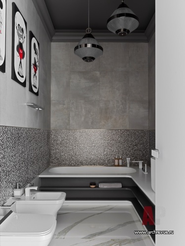 Фото интерьера ванной комнаты пентхауса в стиле ар-деко