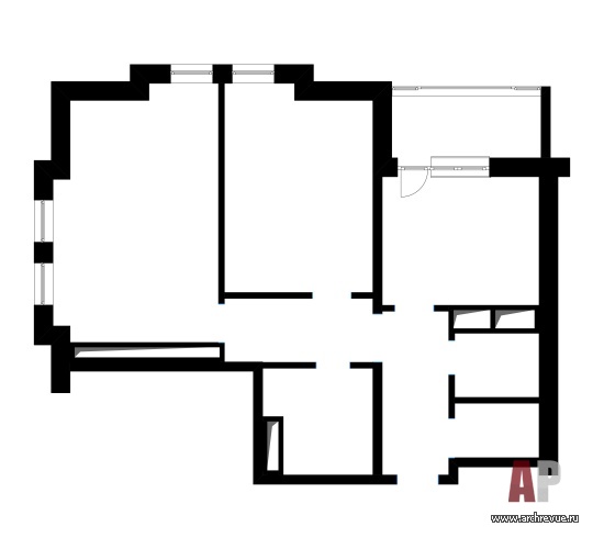 Исходный план двухкомнатной квартиры на последнем этаже ЖК «Соколиный форт». Общая площадь – 73 кв. м.