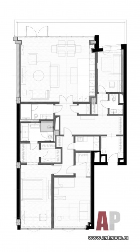 Планировка 4-х комнатной квартиры 170 кв. м в новом доме на Остоженке.