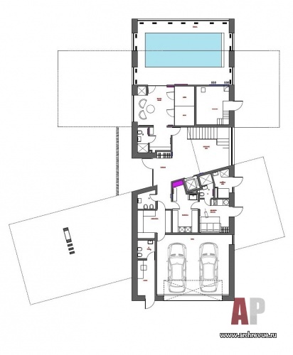 План первого этажа современного двухэтажного дома в Серебряном Бору. Общая площадь – 650 кв. м.