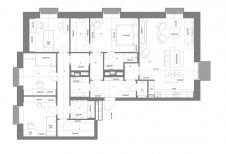 План семейной квартиры с тремя детскими. Общая площадь – 155 кв. м.