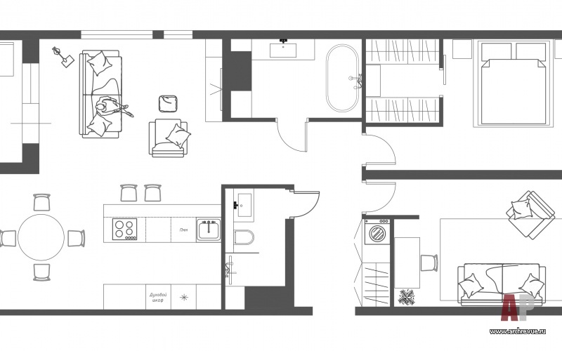 План небольшой трехкомнатной квартиры. Общая площадь – 80 кв. м.