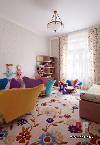 Фото интерьера детской двухуровневой квартиры в стиле неоклассика