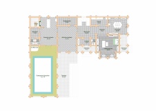Планировка 1 этажа небольшого таунхауса. Общая площадь - 200 кв. м.