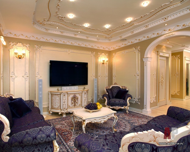 Фото интерьера домашнего кинотеатра квартиры в классическом стиле