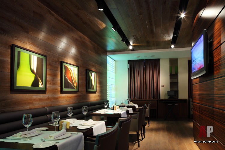Фото интерьера зала ресторана в стиле фьюжн