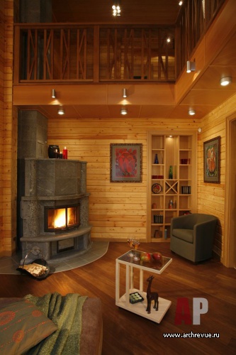 Фото интерьера гостиной деревянного дома в эко стиле