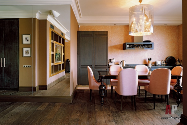 Фото интерьера столовой-кухни квартиры в современном стиле