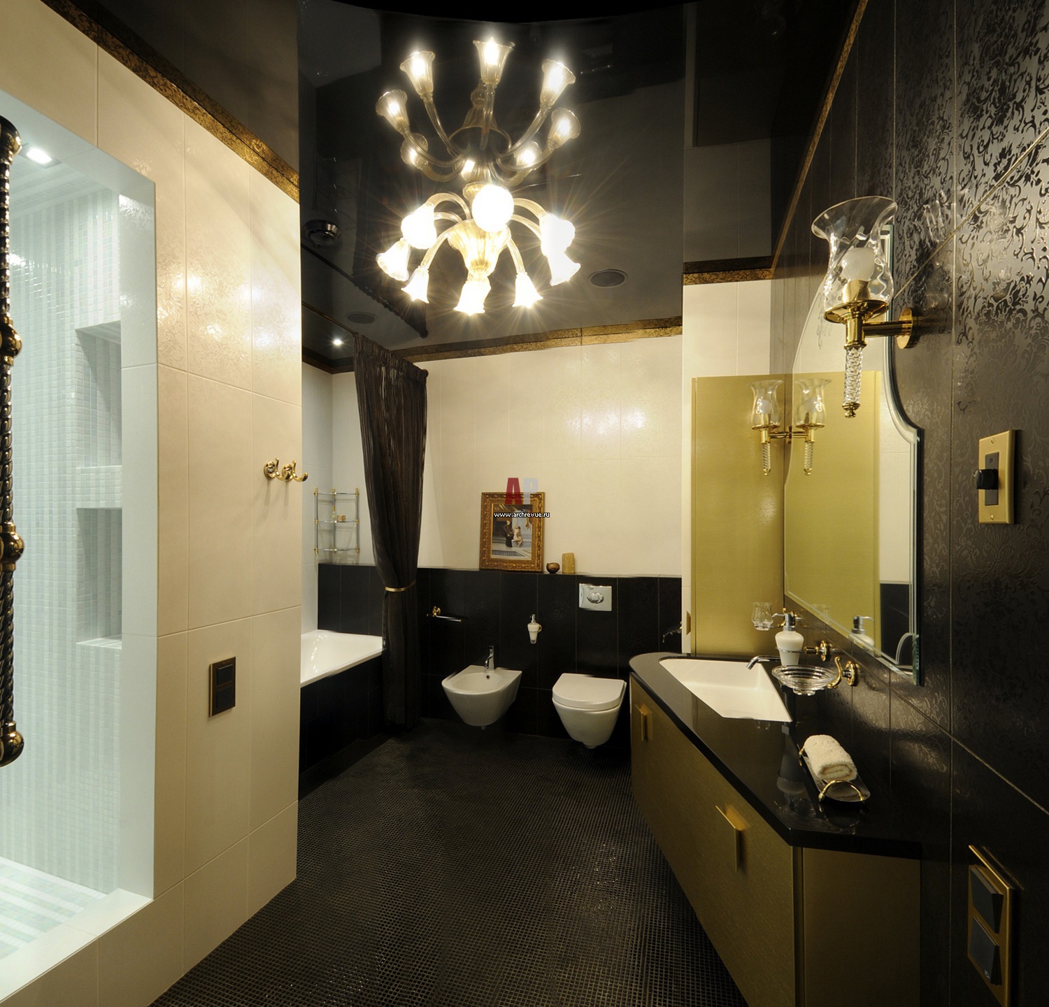 Bathroom design with black ceiling (47 Photos)