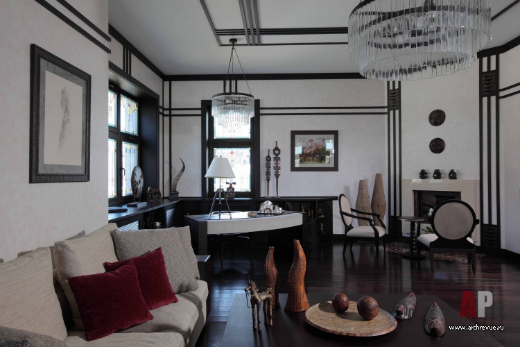 Фото интерьера гостиной в стиле Райта