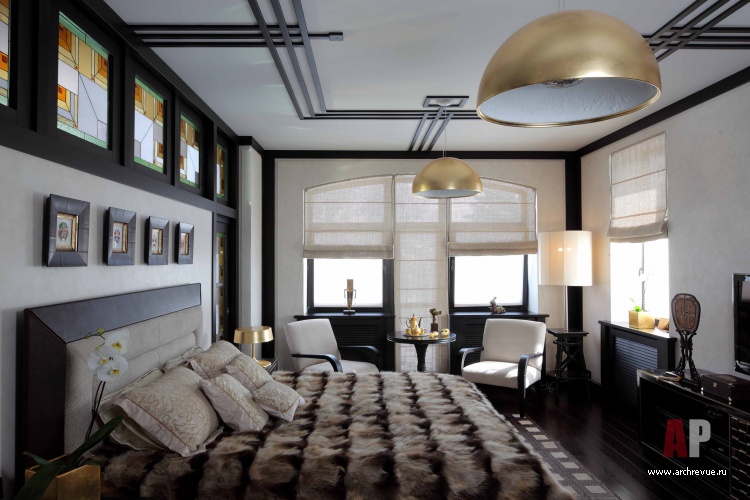 Фото интерьера спальни в стиле Райта