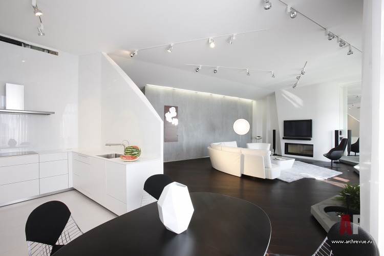 Фото интерьера столовой квартиры в стиле минимализм Фото интерьера кухни отдыха квартиры в стиле минимализм