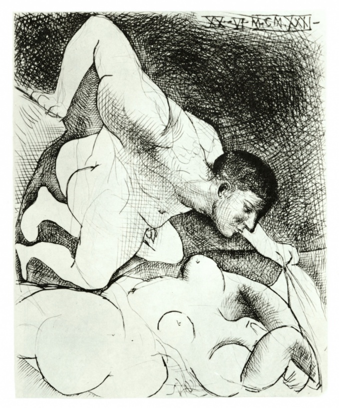 Пабло Пикассо, «Мужчина, приоткрывающий открывало», 1931. Бумага Montval, офорт: 36,5 x 29 см (изображение) , 45 x 33,5 см (лист)