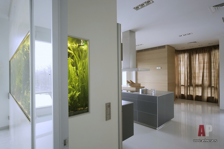 Фото интерьера кухни двухуровневой квартиры в стиле минимализм