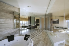 Фото интерьера санузла двухуровневой квартиры в стиле минимализм