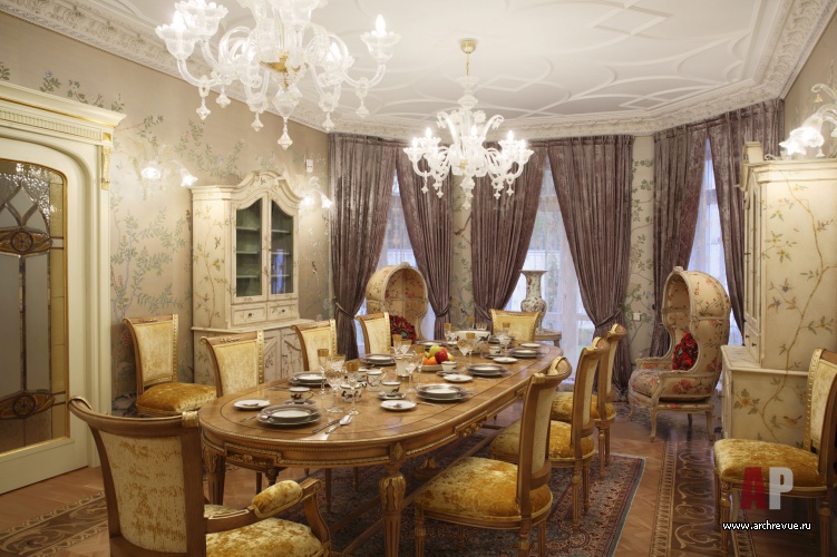 Фото интерьера столовой дома в стиле неоклассика