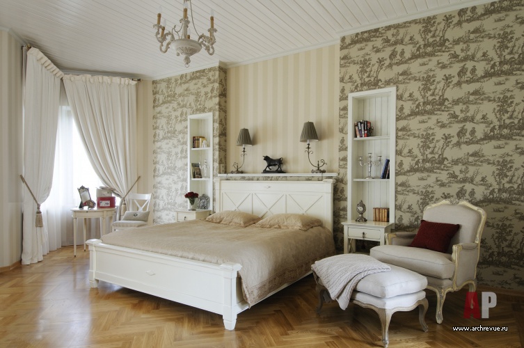 Фото интерьера спальни таунхауса в стиле шале