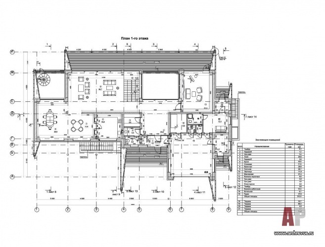 Планировка первого этажа деревянного дома Макалун. Общая площадь - 1154 кв. м.