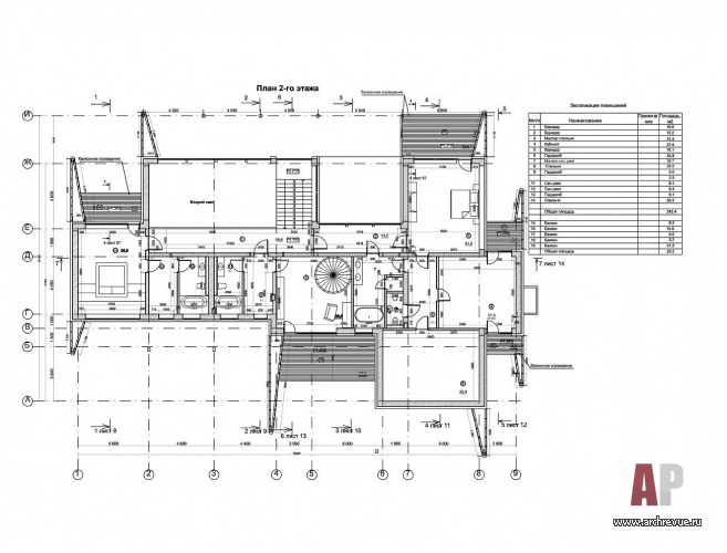 Планировка второго этажа деревянного дома Макалун. Общая площадь - 1154 кв. м.