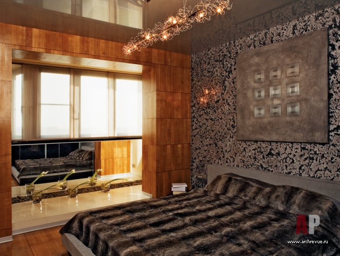 Фото интерьера спальни небольшой квартиры в стиле фьюжн