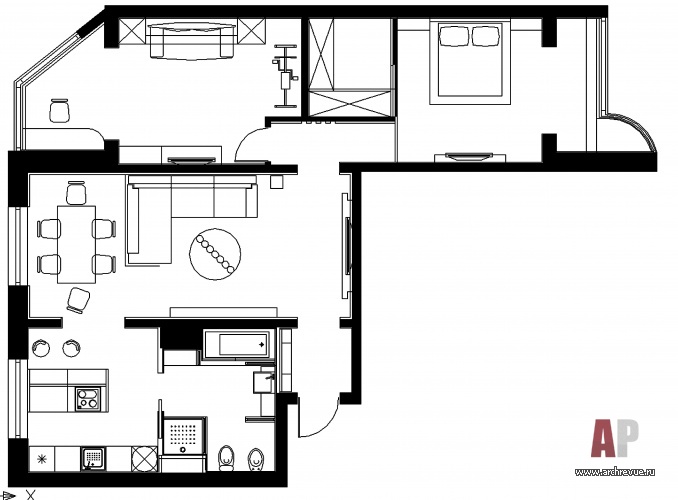 План типовой 3-х комнатной квартиры.