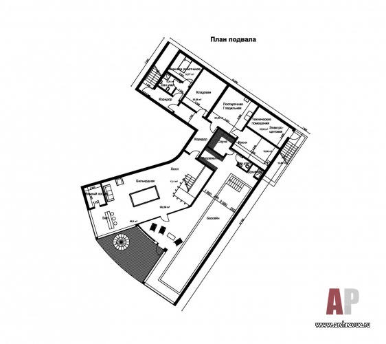 Дом Веер. Планировка подвального этажа. Общая площадь - 1256,7 кв. м.