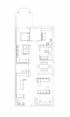 Планировка квартиры-студии 220 кв. м в современном стиле.