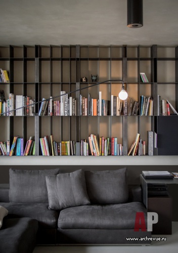 Фото интерьера гостиной библиотеки квартиры в стиле минимализм