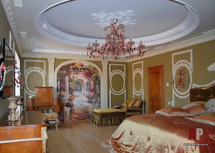 Фото интерьера спальни дома в неоклассике