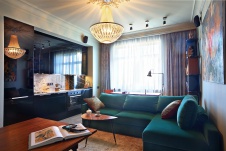 Фото интерьера зоны отдыха небольшой квартиры в стиле фьюжн