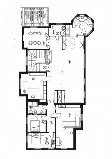 План 3-х этажного дома с примыкающим флигелем. Планировка 3 этажа.