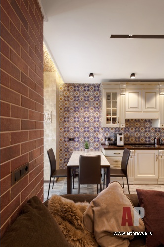 Фото интерьера кухни квартиры в стиле фьюжн Фото интерьера столовой квартиры в стиле фьюжн