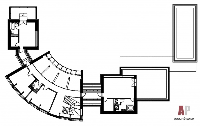 Планировка дома 620 кв. м в стиле минимализм. Второй этаж.