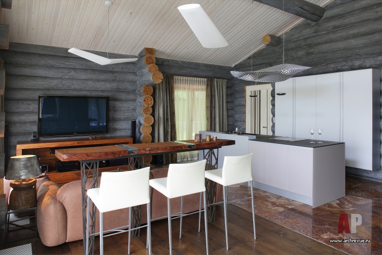 Фото интерьера кухни деревянного дома в эко стиле