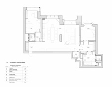Планировка квартиры с открытым пространством кухни-столовой и гостиной (площадью 61,6 кв. м).