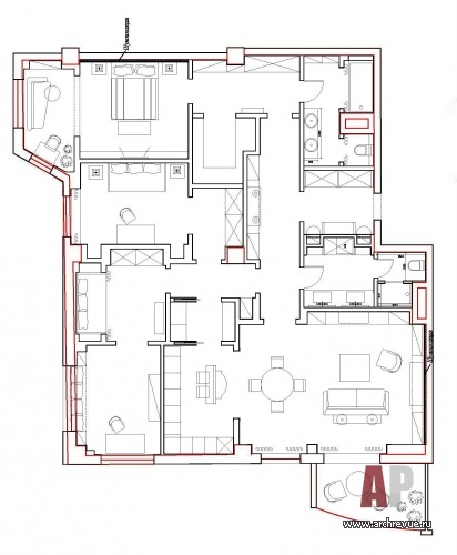 План 4-х комнатной квартиры 177 кв. м.